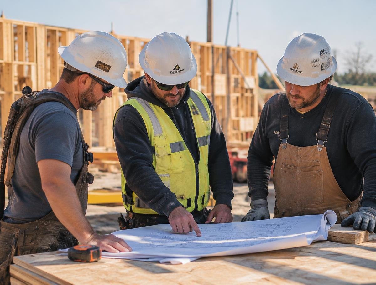 Putman Platoon crew reviewing blueprints